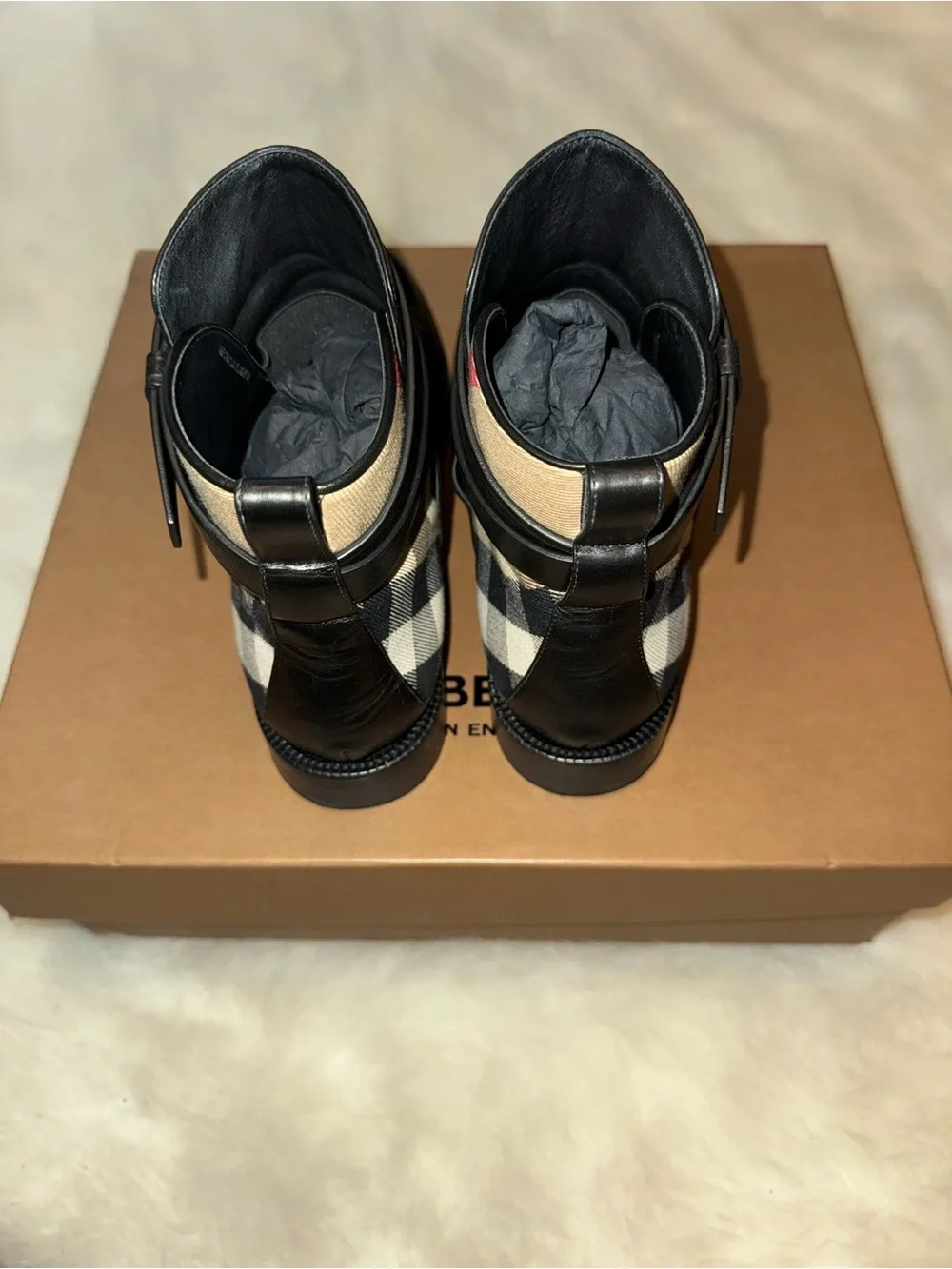 Burberry Pryle House Check and Leather Ankle Boots